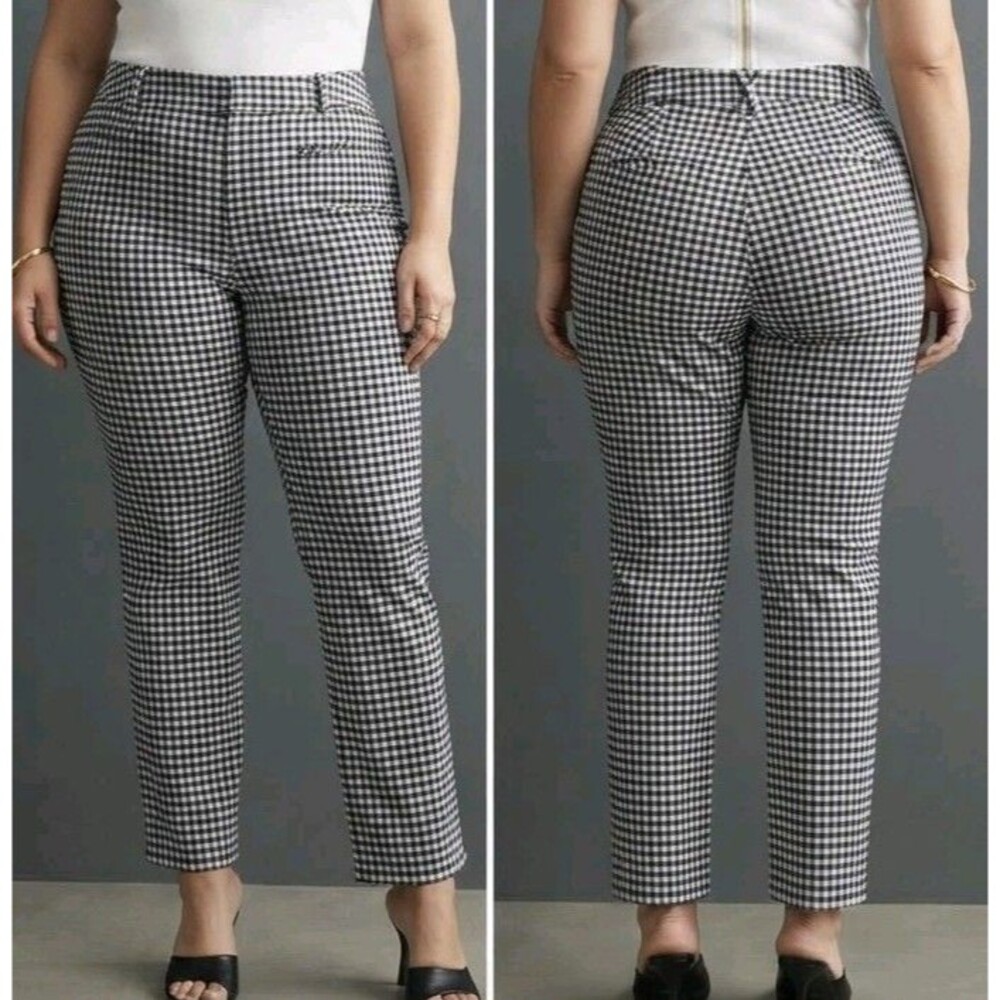 Anthropologie The Essential Slim Kick-Flare Pants Black White Gingham Check 14